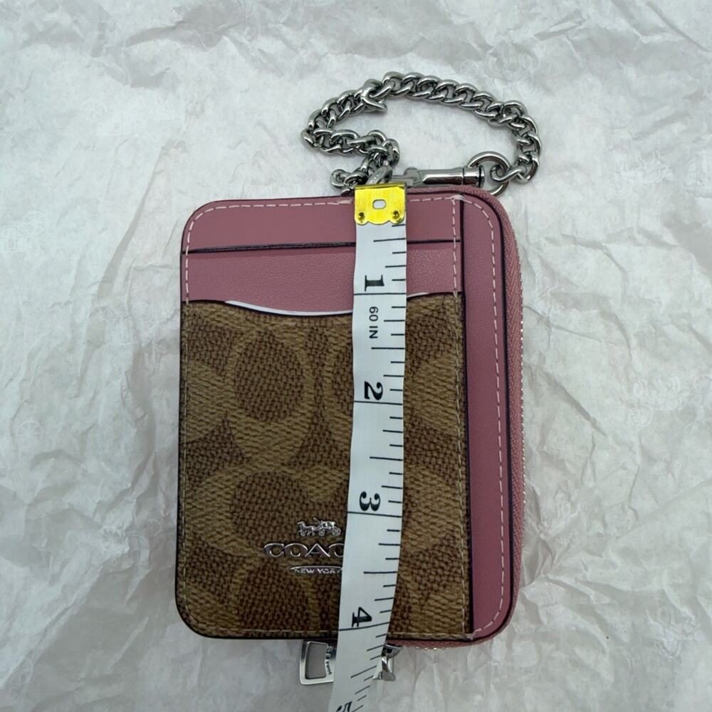New with tags Coach Pink and Brown Card Holder coin purse with Chain Attachment - Picture 8 of 10